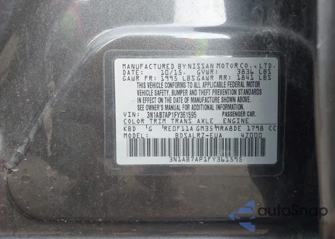 2015 Nissan Sentra Sr z USA, uszkodzony, nr VIN 3N1AB7AP1FY361595